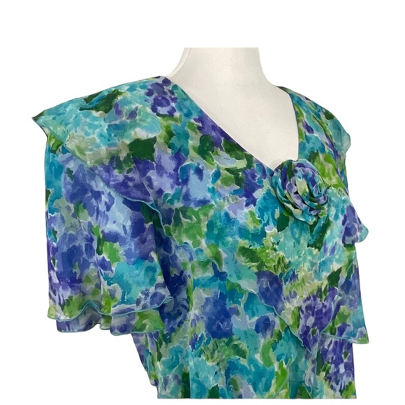 Ann Hobbs for Cattiva Floral Tiered Chiffon Dress Size 14 - Picture 4 of 5